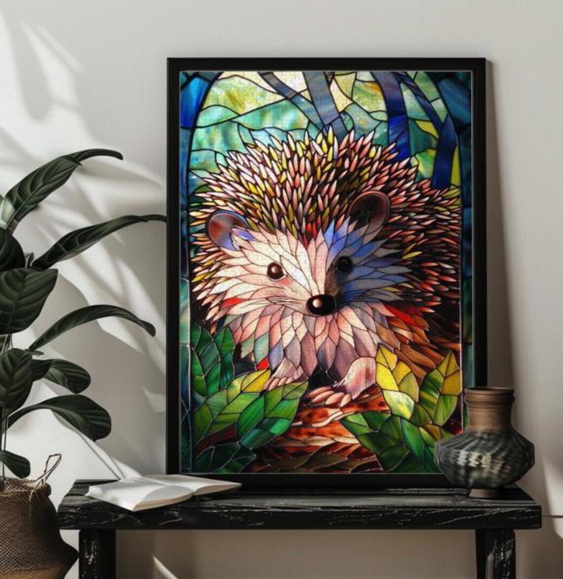 Stained Glass Hedgehog Fall Autumn Jigsaw Puzzle - Image 4