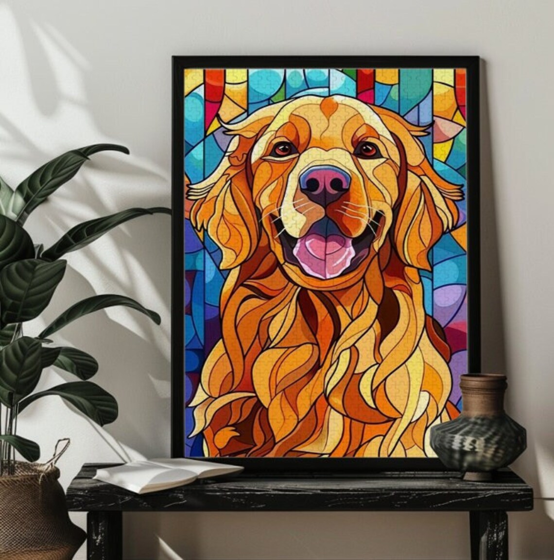 Stained Glass Golden Retriever Jigsaw Puzzle Art Print - Image 2