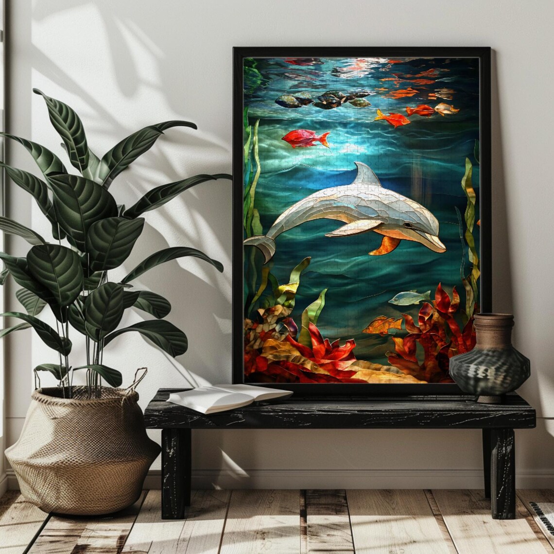 Stained Glass Dolphin Puzzle for Sea Life Fans - Image 2