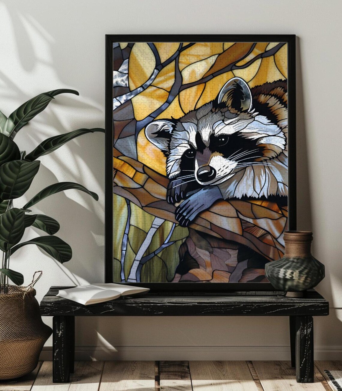 Stained Glass Raccoon Puzzle, Animal Lover Decor