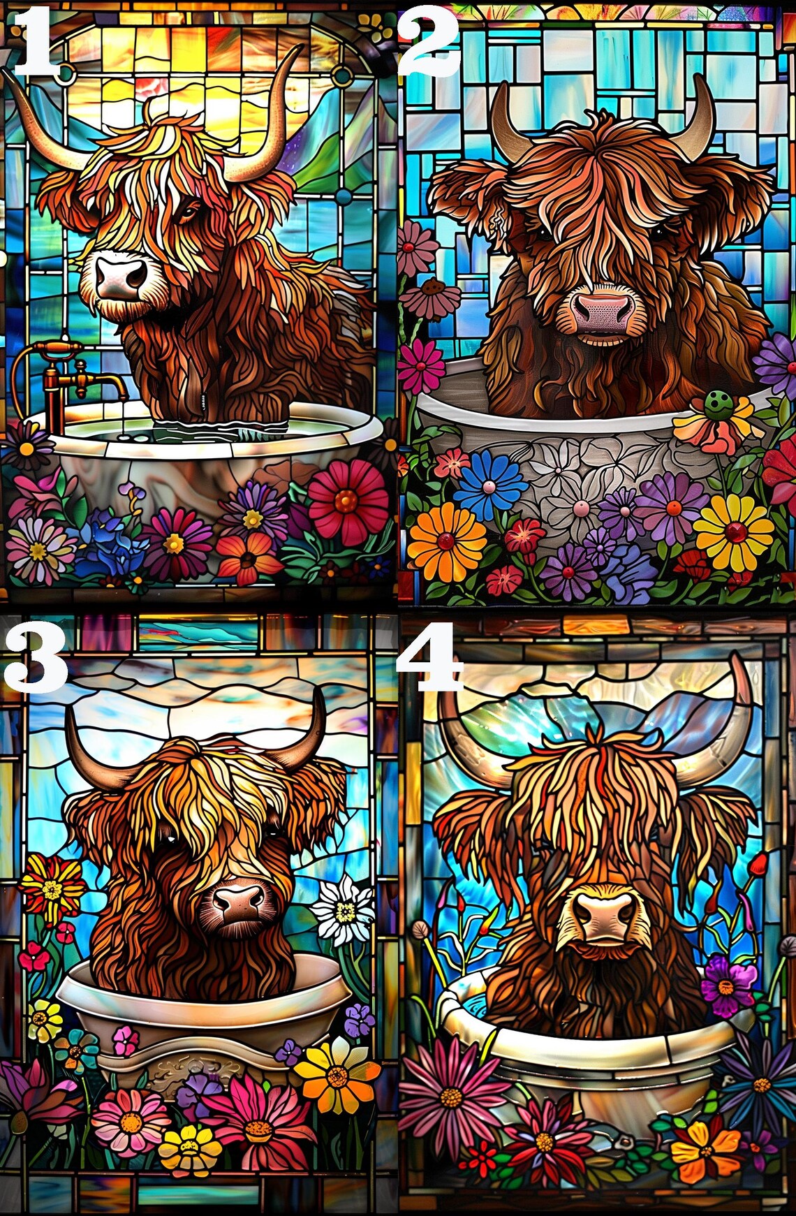 Stained Glass Highland Cow Bathroom Wall Art Print - Image 4