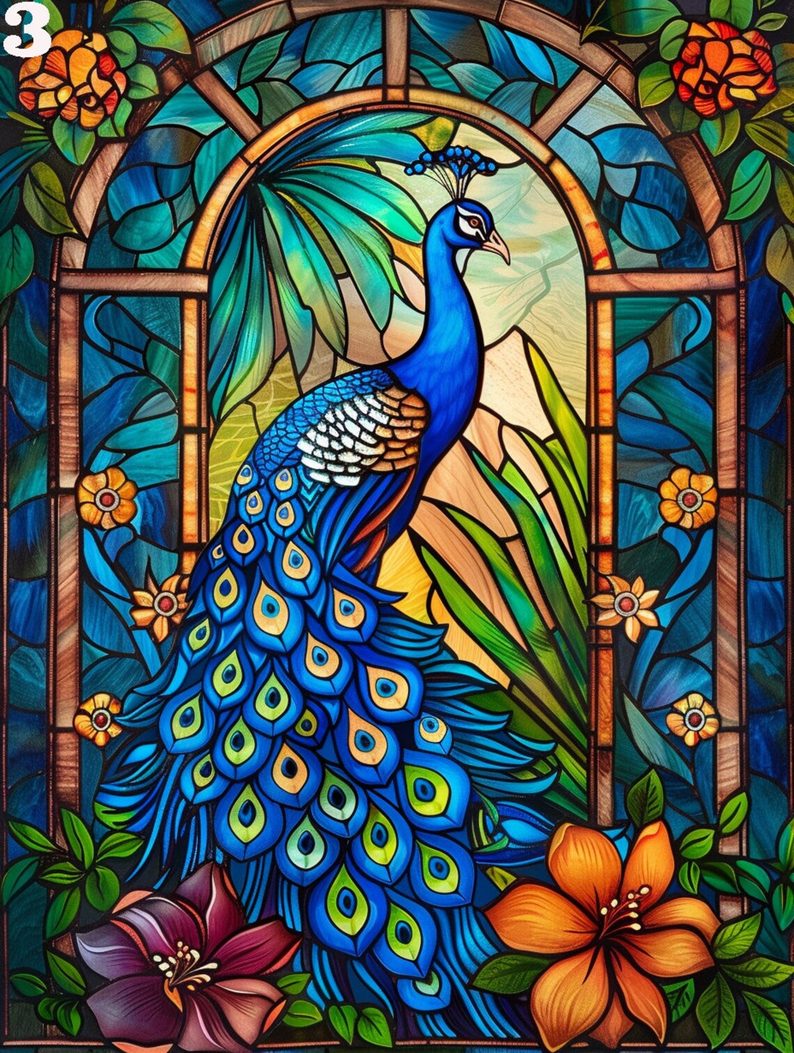 Blue Peacock Stained Glass Diamond Art Painting Kit - Image 2