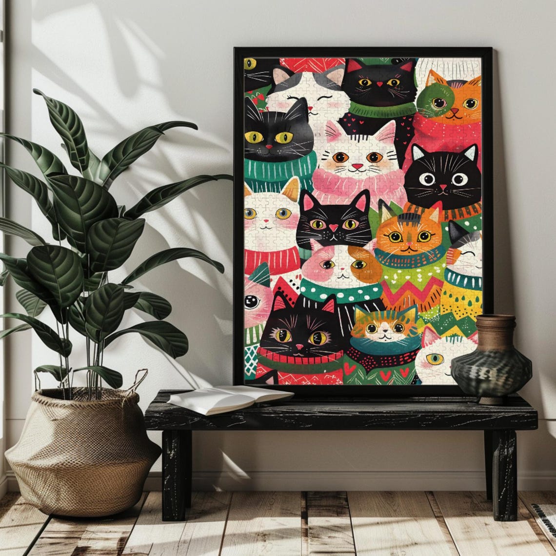 Cats in Christmas Sweaters Holiday Cat Lover Collage Art Poster - Image 3