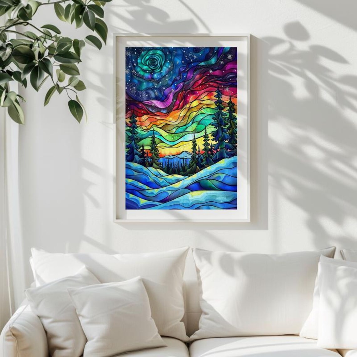 Northern Lights Stained Glass Art Print, Forest Aurora - Image 2