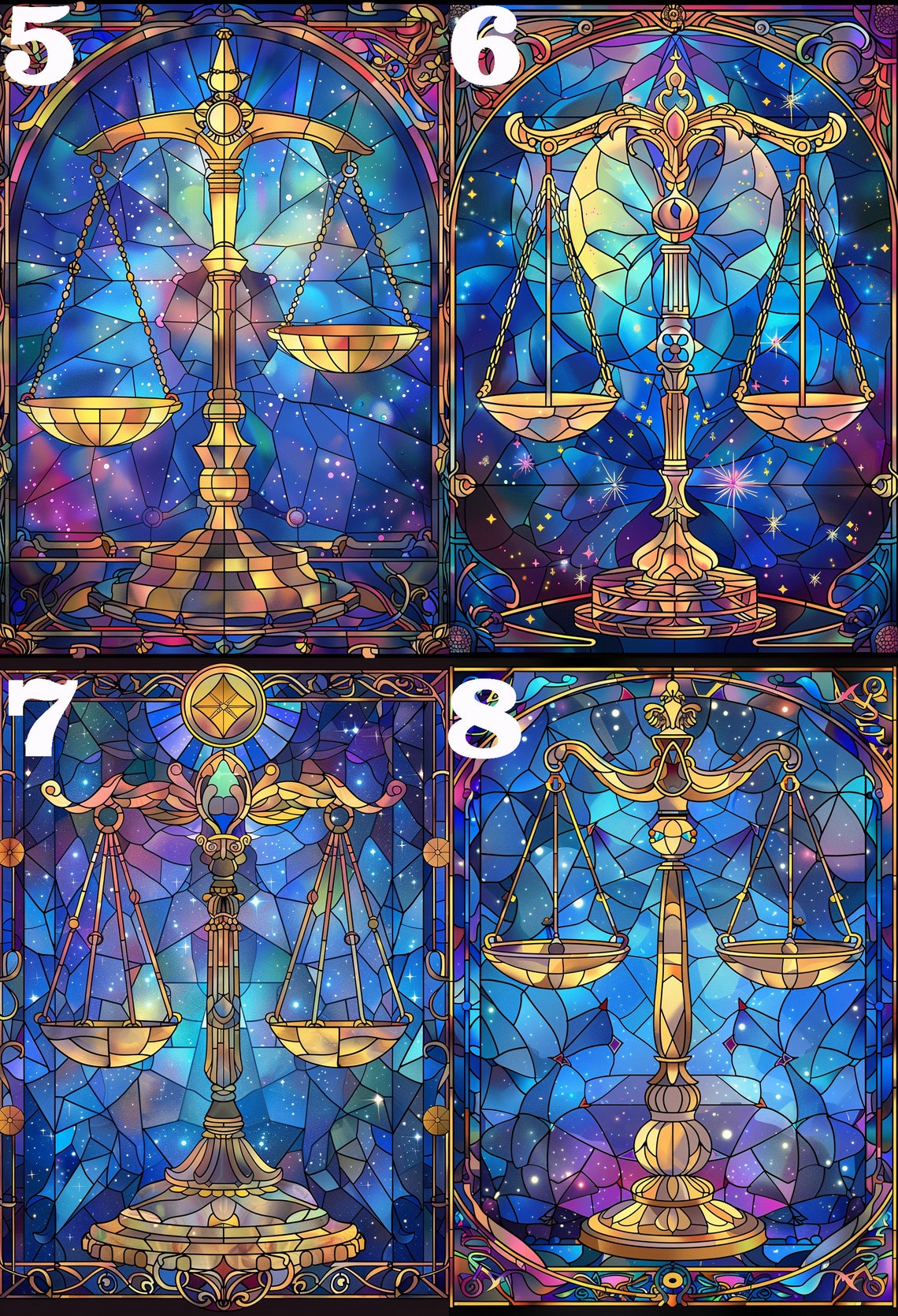 Golden Libra Scales Stained Glass Zodiac Starry Night Art Poster - Image 3