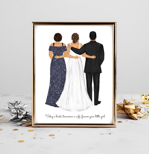 Bride with Her Parents Wedding Sentiment Custom Portrait Poster