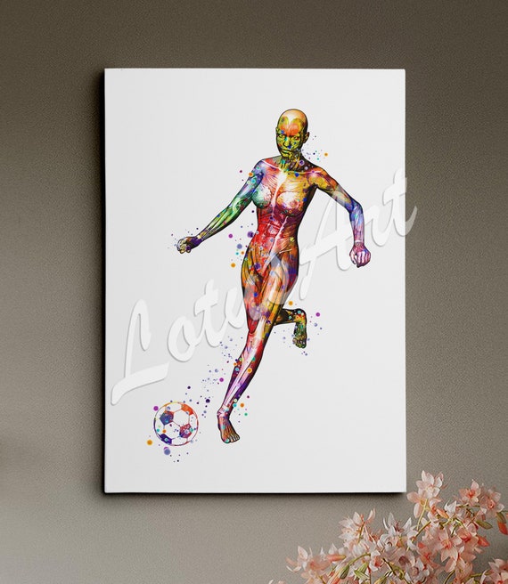 Soccer Woman Muscles Anatomy Wall Art Watercolor Print Personalised Gift