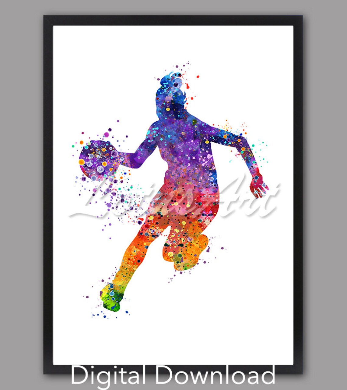 Girls Basketball Watercolor Sports Poster, Kids Room Art