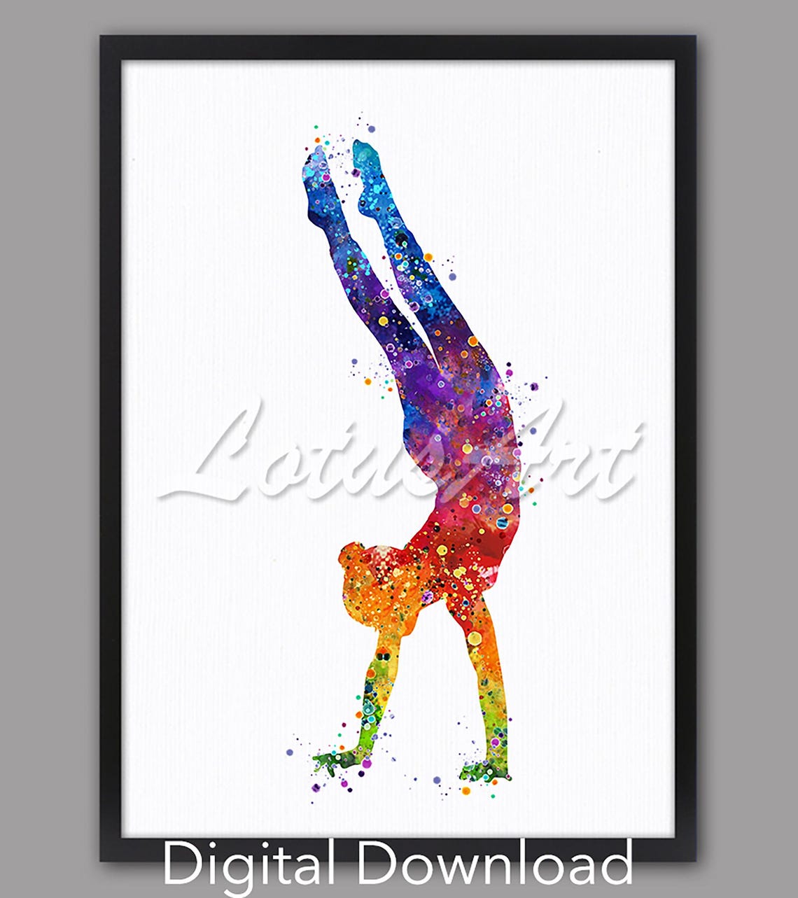 Gymnast Handstand Vibrant Watercolor Sports Silhouette Poster