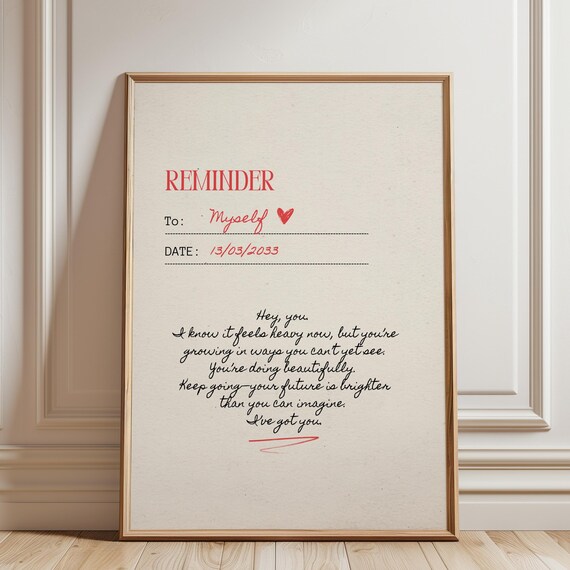 Reminder From Future You Affirmation Letter Print Self Love Quote Wall Art Room Decor Motivational Cute Poster
