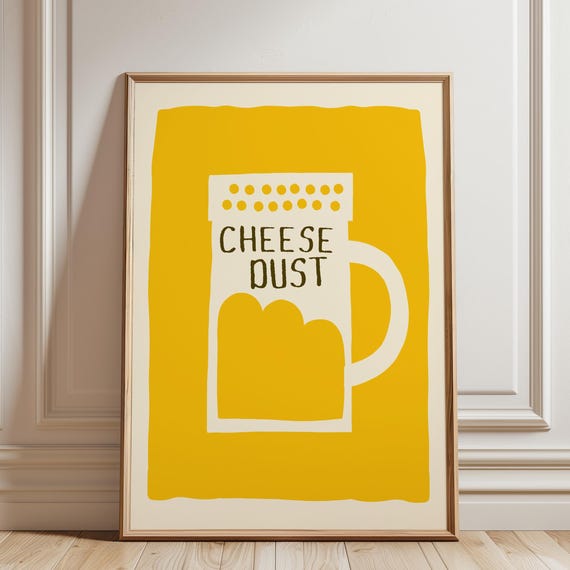 Cheese Wall Art Yellow Food Art Prints Cheese Dust Kitchen Wall Decor Art Cheddar Parmesan Trendy Kitchen Print Funny