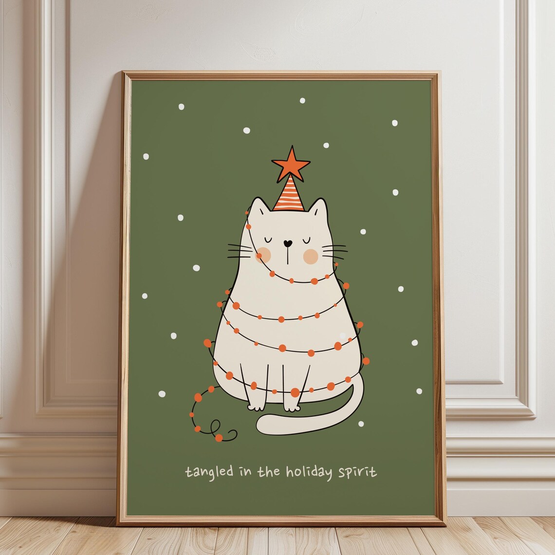 Funny Festive Christmas Cat Art Print, Holiday Gift