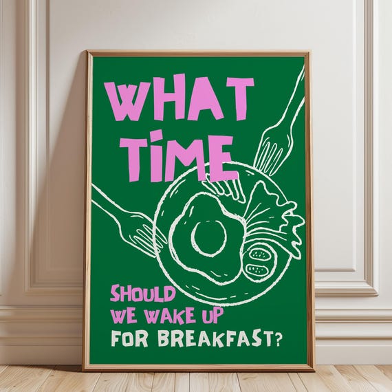 Trendy Breakfast Print Funny Breakfast Club Kitchen Decor Colorful Green Modern Kitchen Art Trendy Food Art Poster