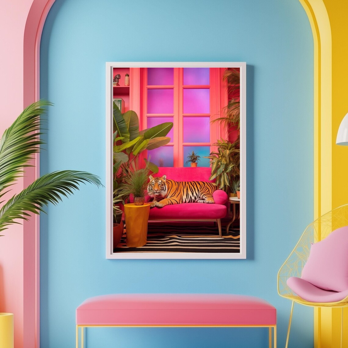 Tiger Print, Maximalist Pink Preppy Funky Poster