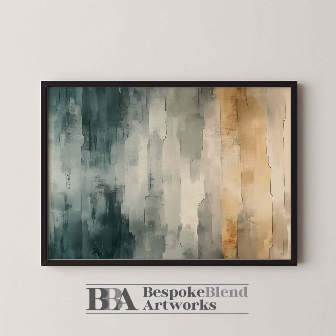 Earthy Abstract Brush Strokes Teal Gold Neutral Modern Texture Poster