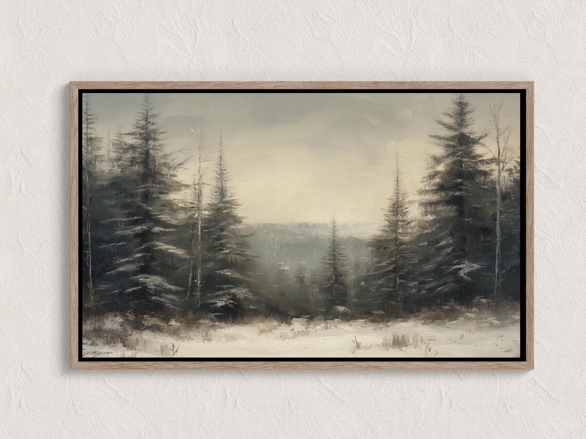 Misty Winter Forest Snow Covered Pines Foggy Morning Art Poster