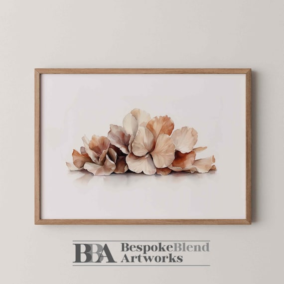Sepia Hydrangea Petals Minimalist Floral Watercolor Art Poster