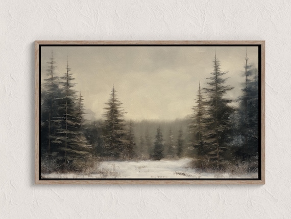Winter Pine Forest Snowy Landscape Moody Evergreen Trees Art Poster