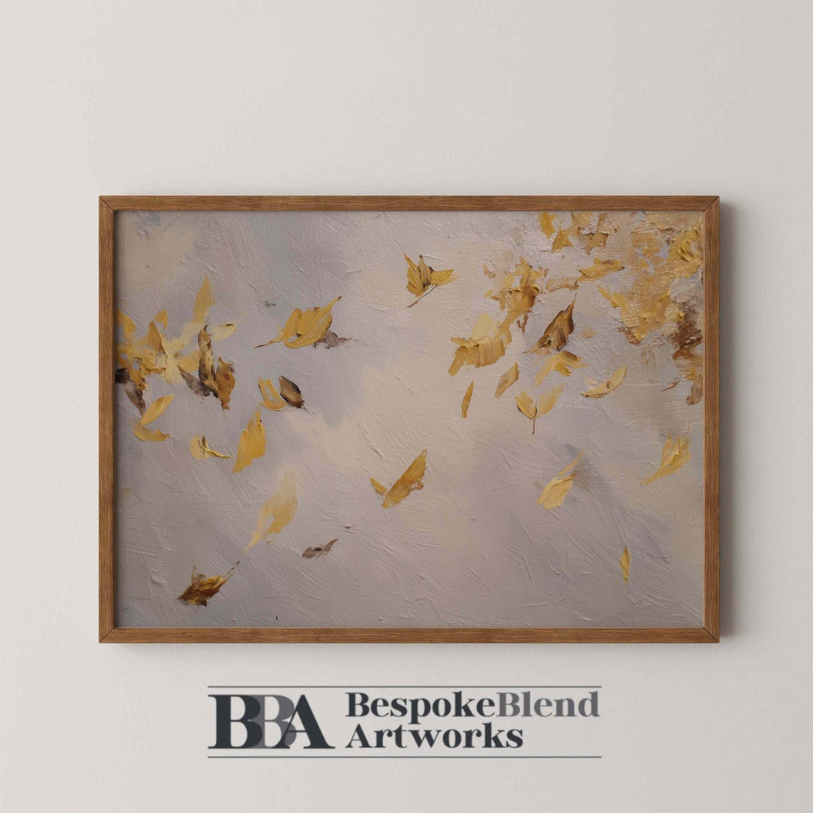 Falling Golden Autumn Leaves Abstract Textured Minimal Nature Poster