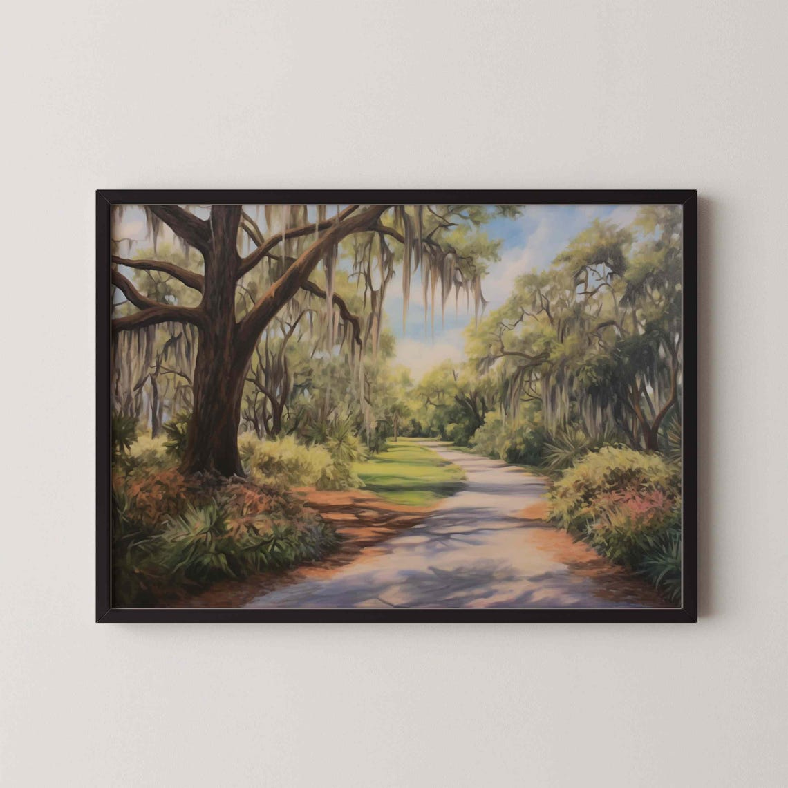 Spanish Moss Draped Southern Oak Trees Forest Path Painting Poster
