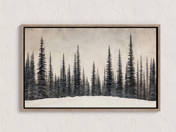 Monochrome Pine Trees Snowy Forest Panoramic Winter Landscape Print