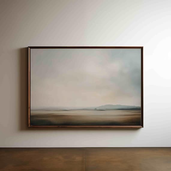 Minimalist Neutral Landscape Foggy Field Abstract Horizon Art Poster