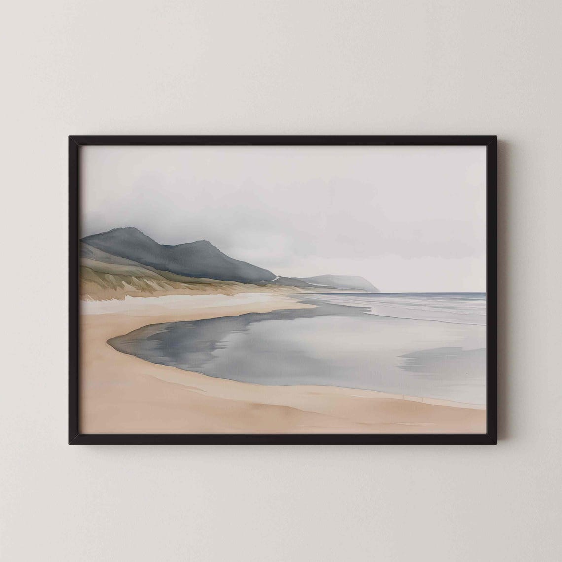 Calm Beach Shoreline Watercolor Neutral Coastal Landscape Poster