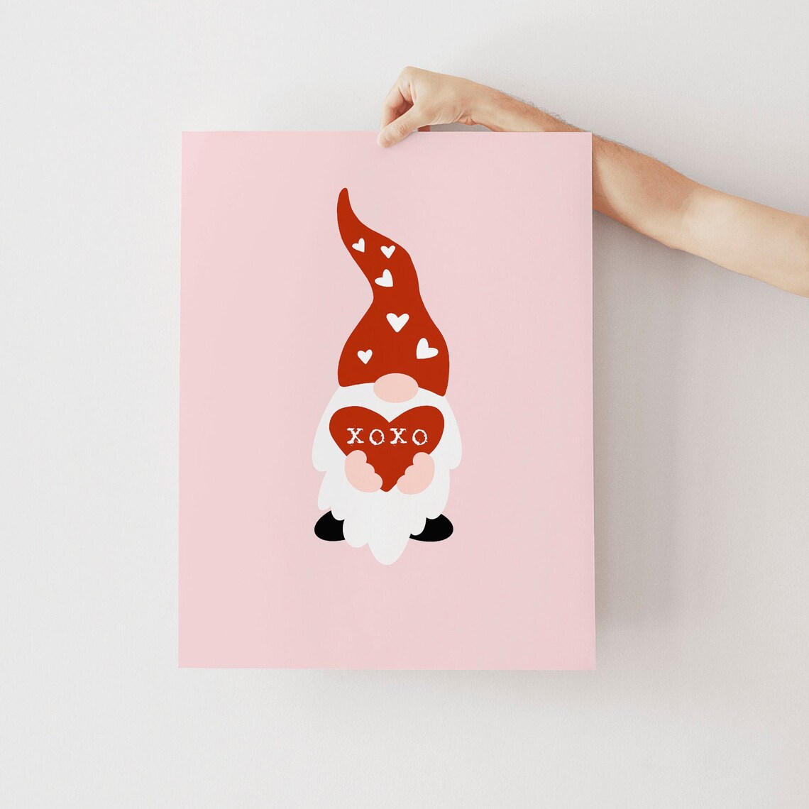XOXO Valentine Gnome Holding Red Heart Pink Decorative Art Poster - Image 2
