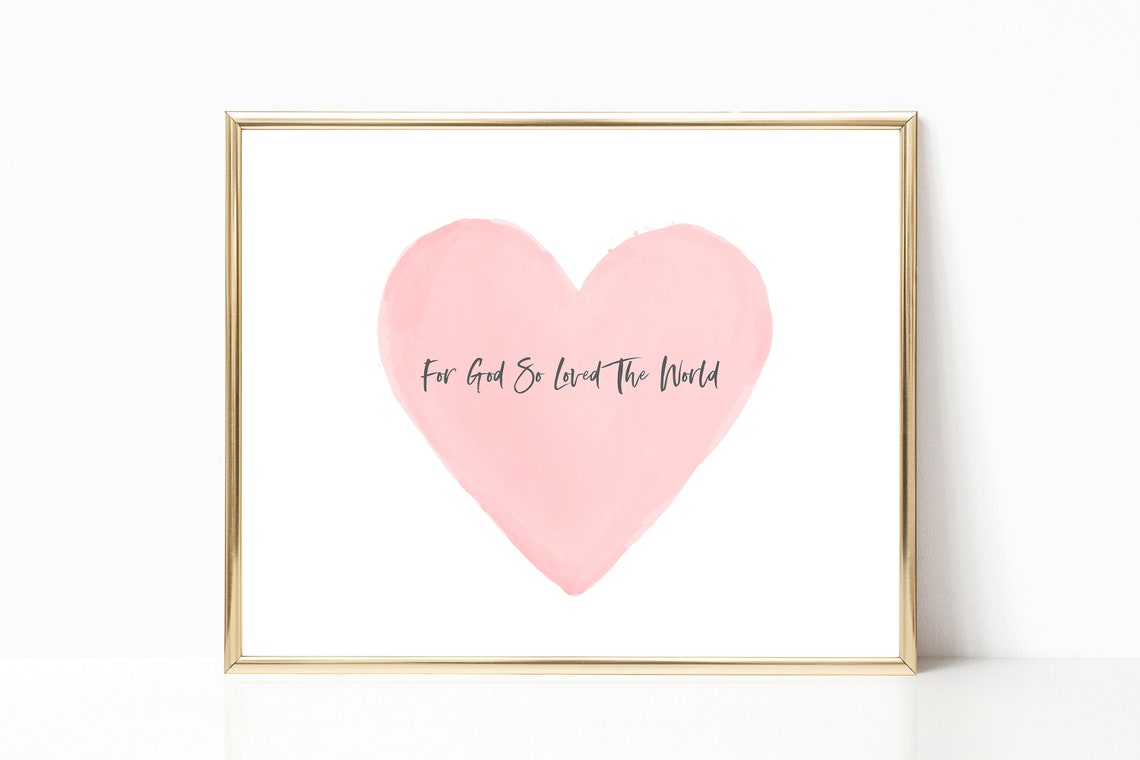 For God So Loved The World Pink Heart Scripture Valentine Wall Art