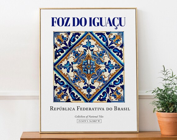Foz Do Iguau Brasil Folk Azulejo Tile Art Print