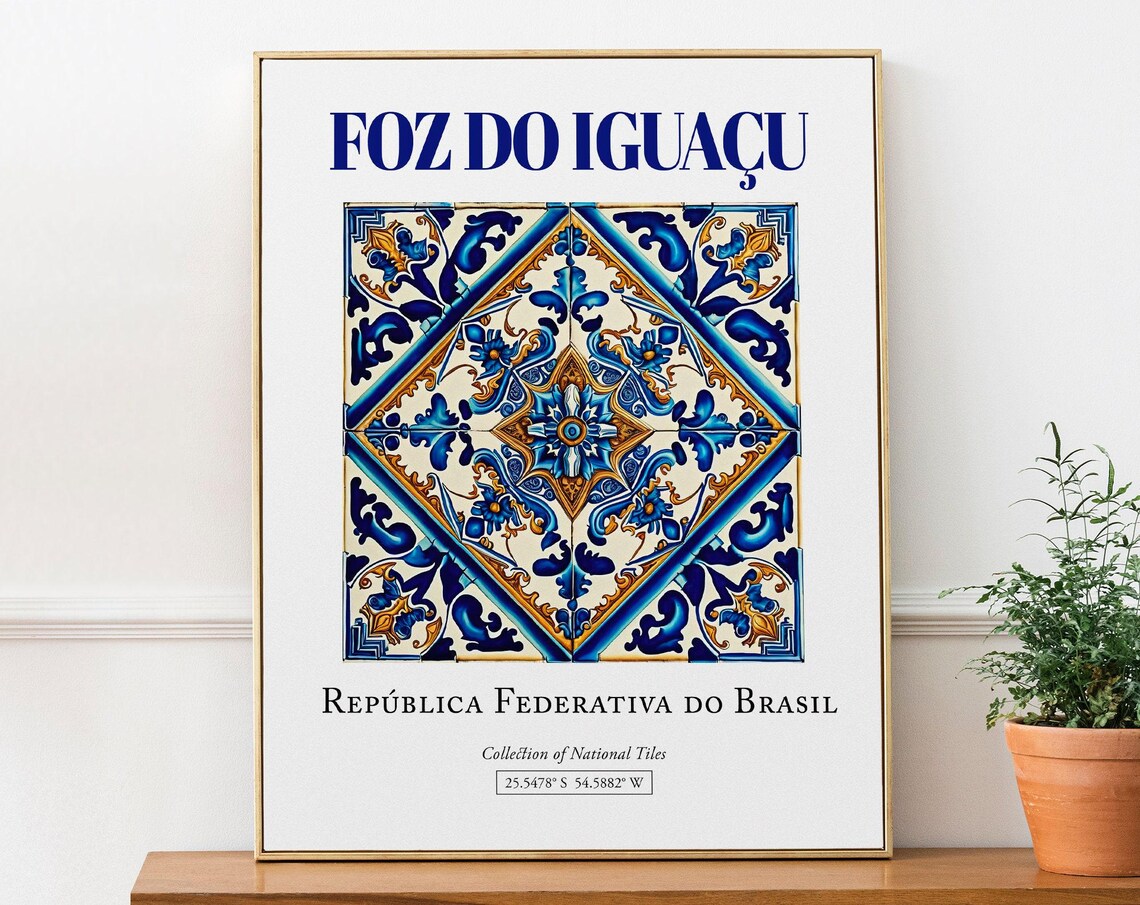 Foz Do Iguau Brasil Folk Azulejo Tile Art Print