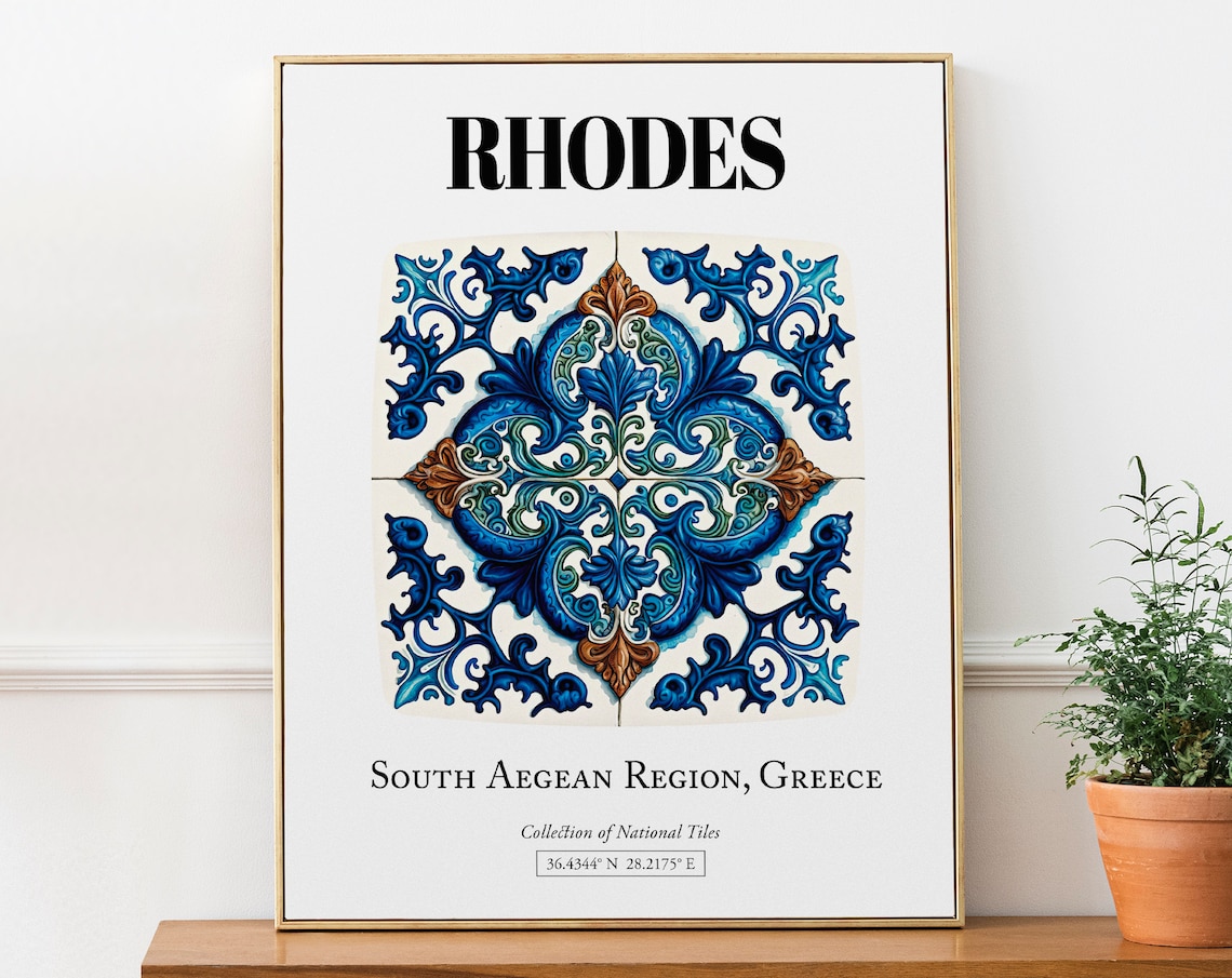Rhodes Intricate Tile Art, Greek Island Legacy Poster
