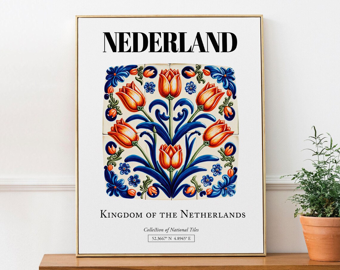 Nederland Tile Pattern With Tulips Art Print