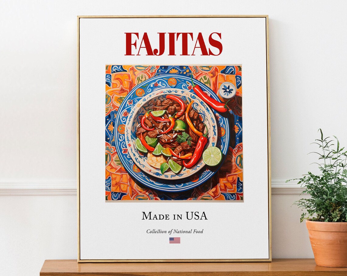 Fajitas On Maiolica Tile Plate, Mexican Food Art Print