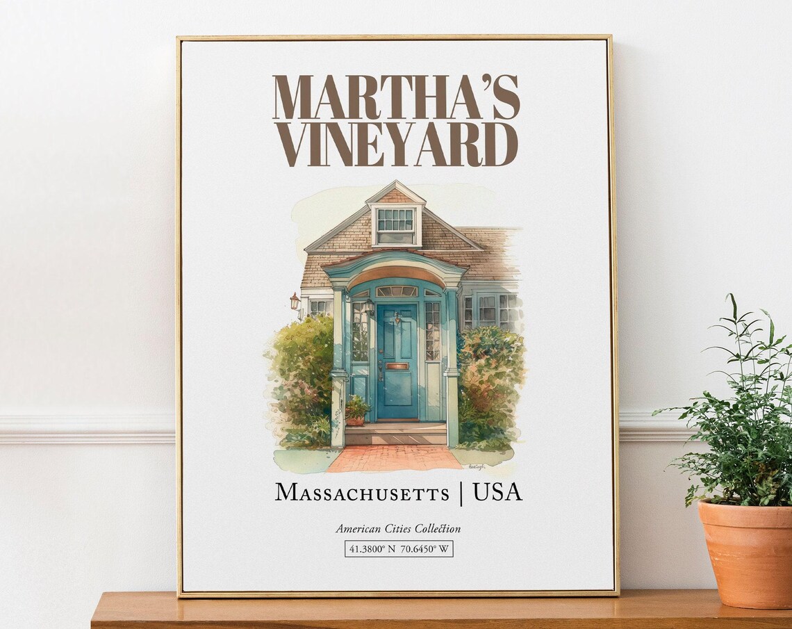 Marthas Vineyard Massachusetts Minimalist Watercolor Travel Poster