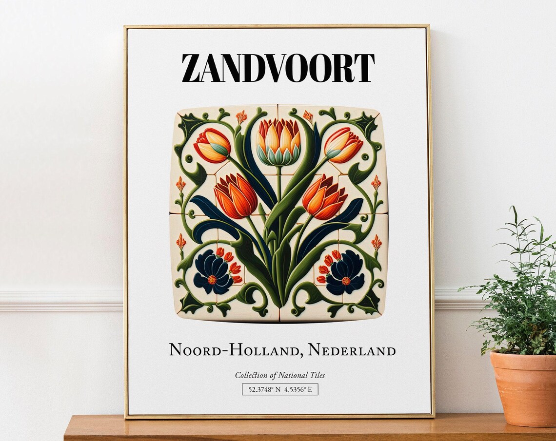 Zandvoort Netherlands Folk Tile Pattern, Travel Poster