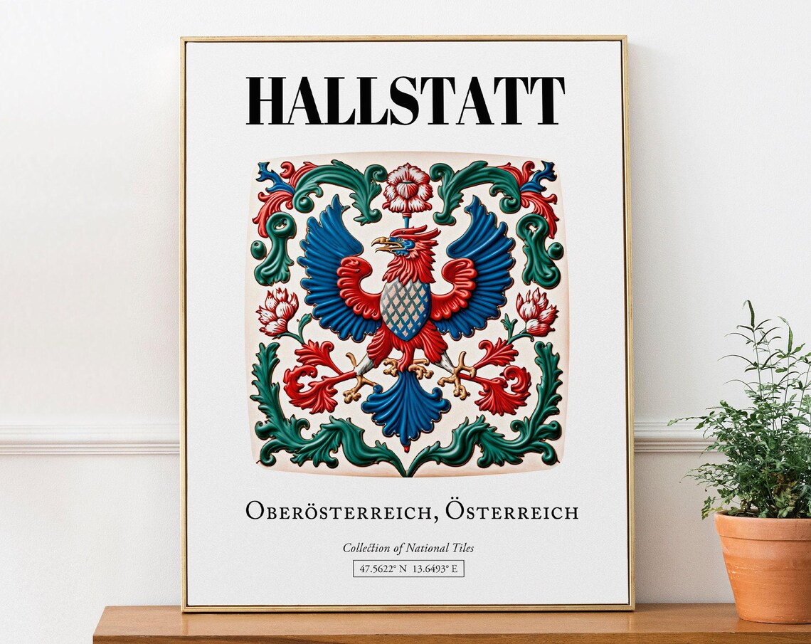 Hallstatt Oberaustria Austria Tile Pattern Travel Poster
