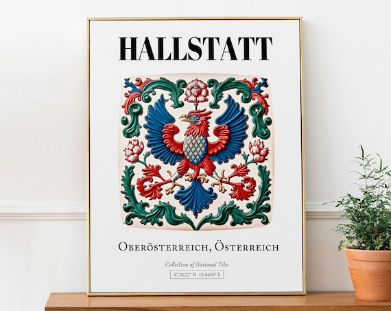 Hallstatt Oberaustria Austria Tile Pattern Travel Poster