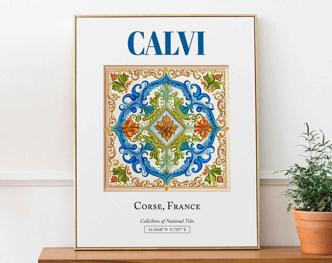 Calvi, Corse France Folk Tile Travel Poster
