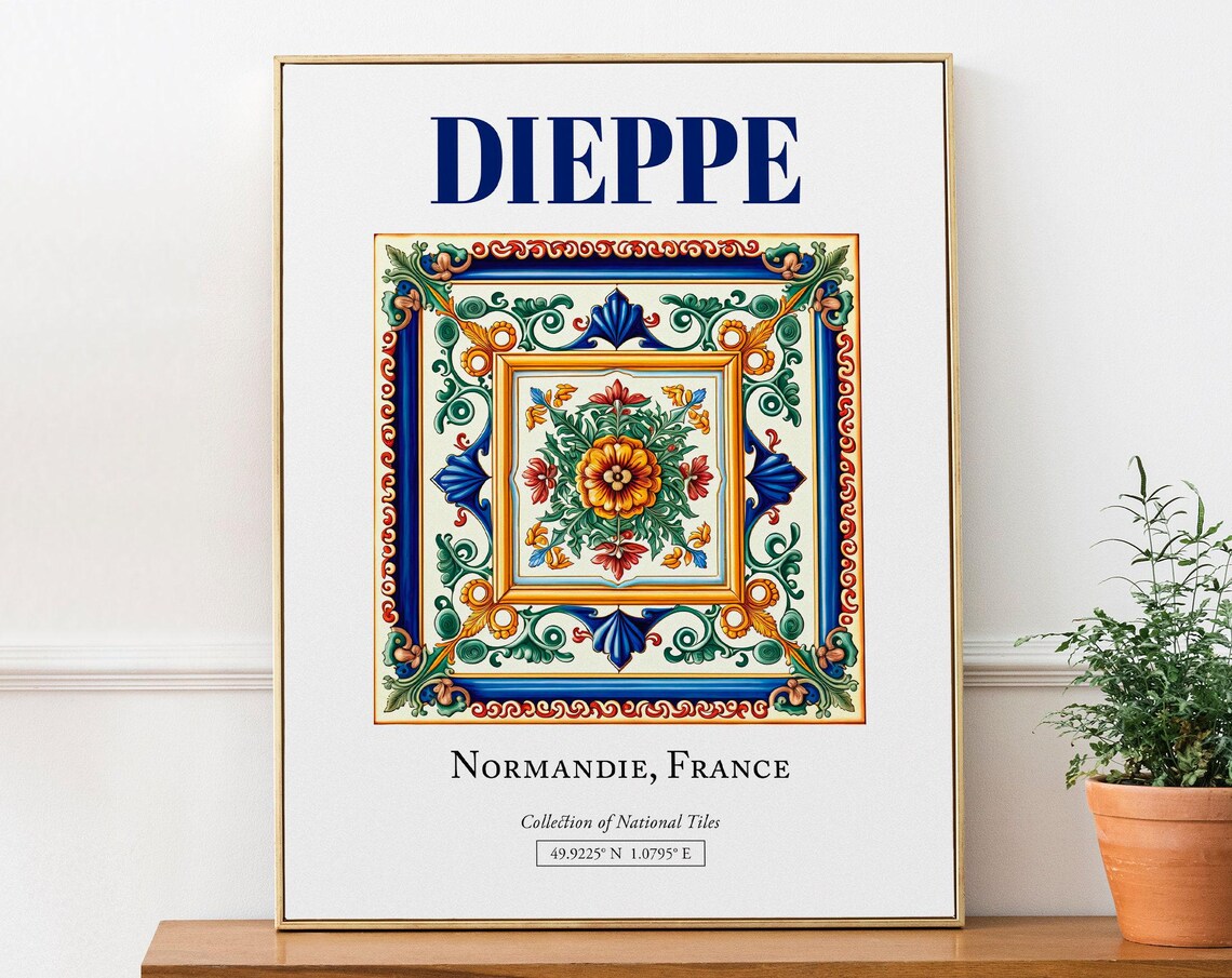 Dieppe Normandie France Folk Tile Poster, Kitchen Art