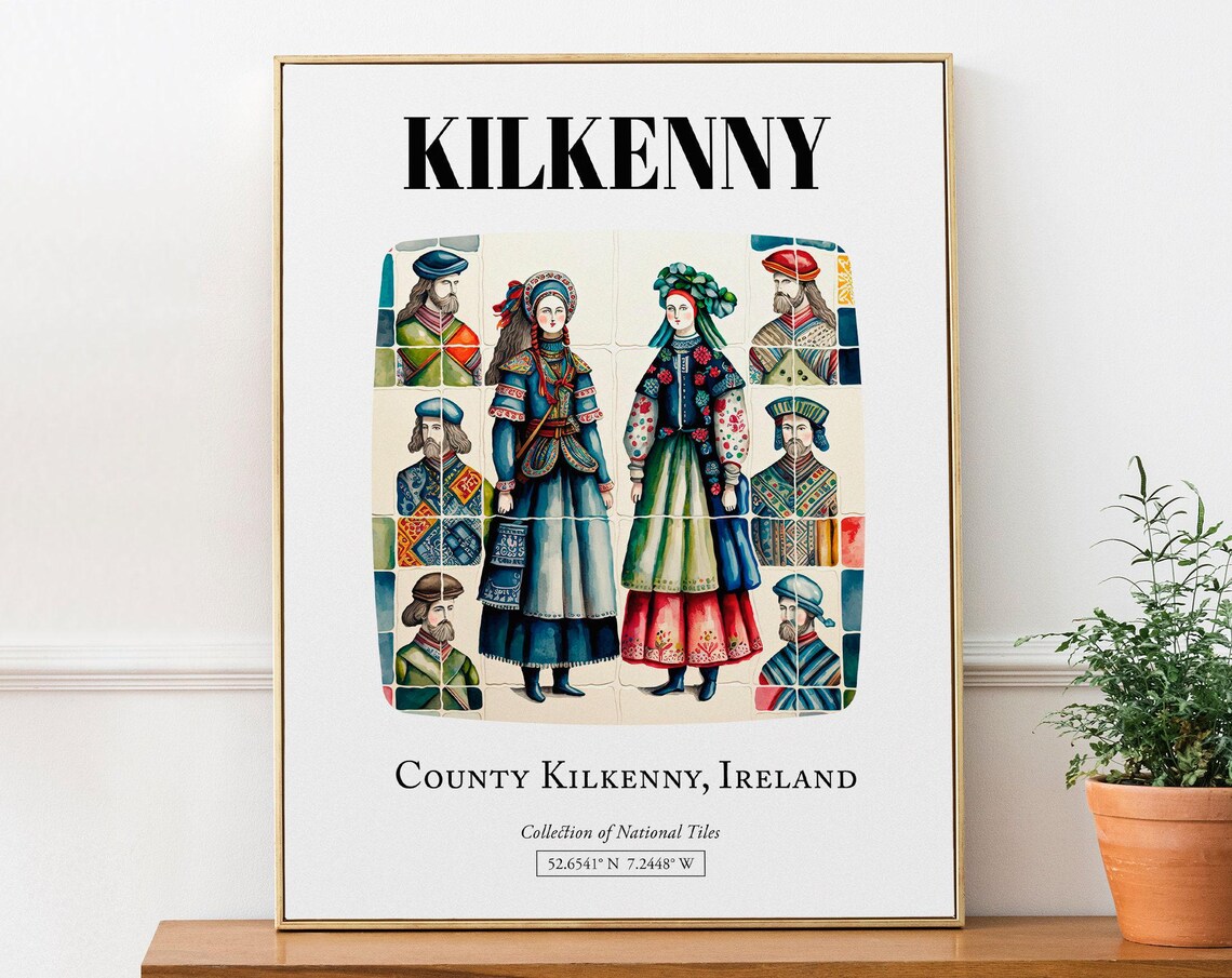 Kilkenny Ireland Folk Costumes Tile Pattern Poster