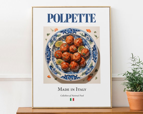 Polpette On Maiolica Tile Plate, Italian Art Print
