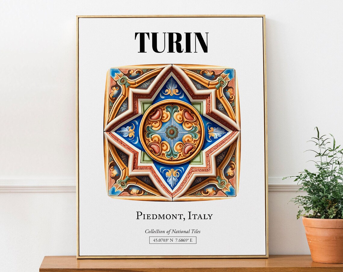 Turin Piedmont Italy Tile Pattern Travel Poster