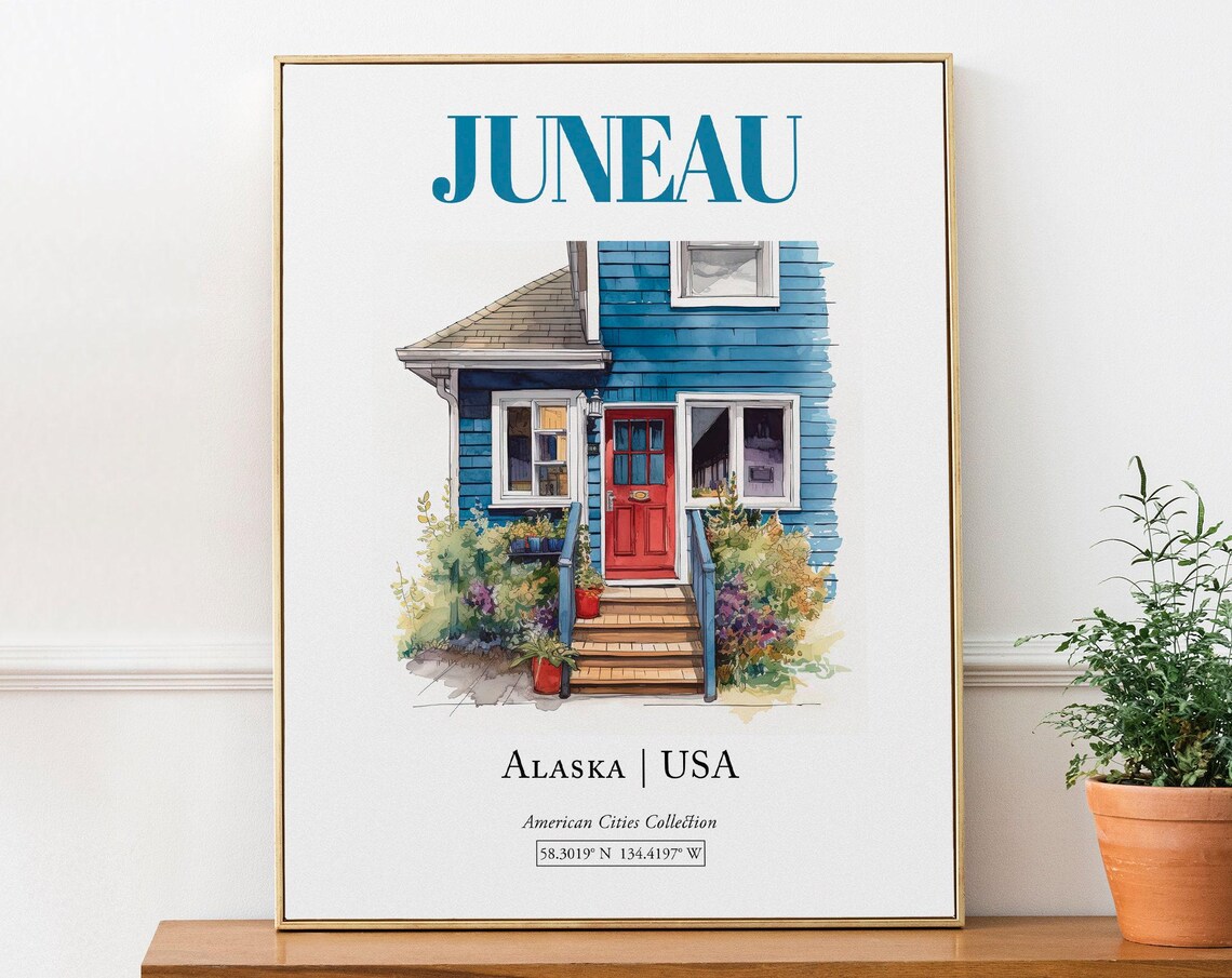 Juneau Alaska USA Minimalist Watercolor Door Art Print