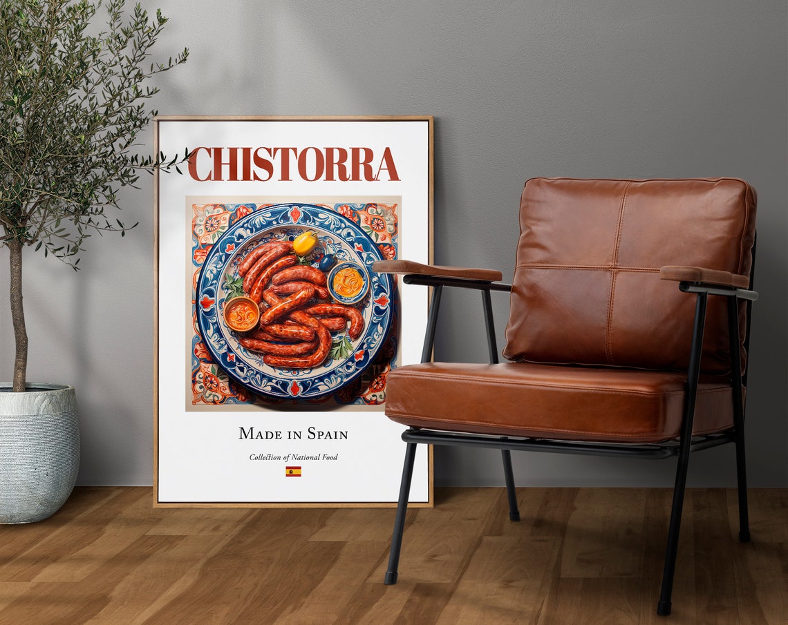 Chistorra on Maiolica Tile Plate, Spanish Food Art Print - Image 4