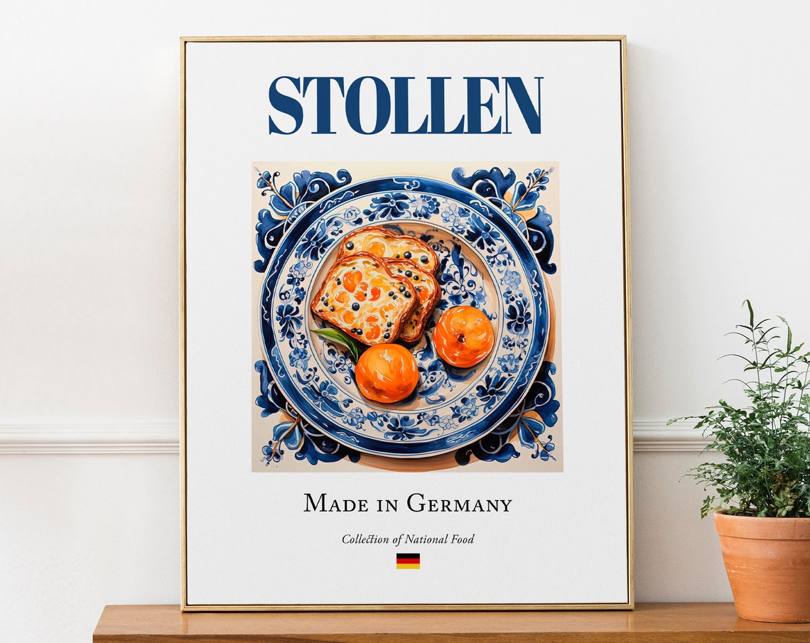 Stollen on Maiolica Tile Plate, German Food Poster