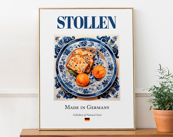 Stollen on Maiolica Tile Plate, German Food Poster