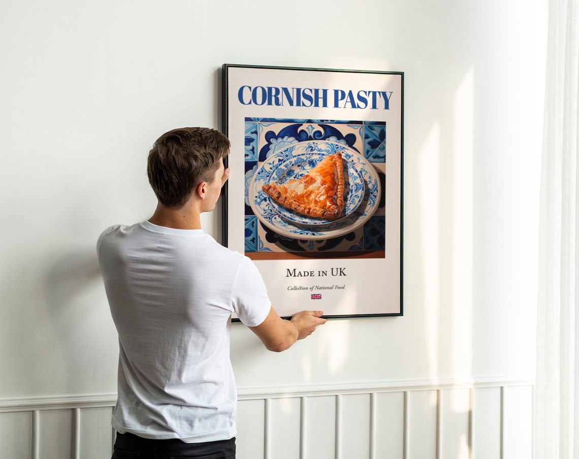 Cornish Pasty on Maiolica Tile Plate, English Food Poster - Image 3