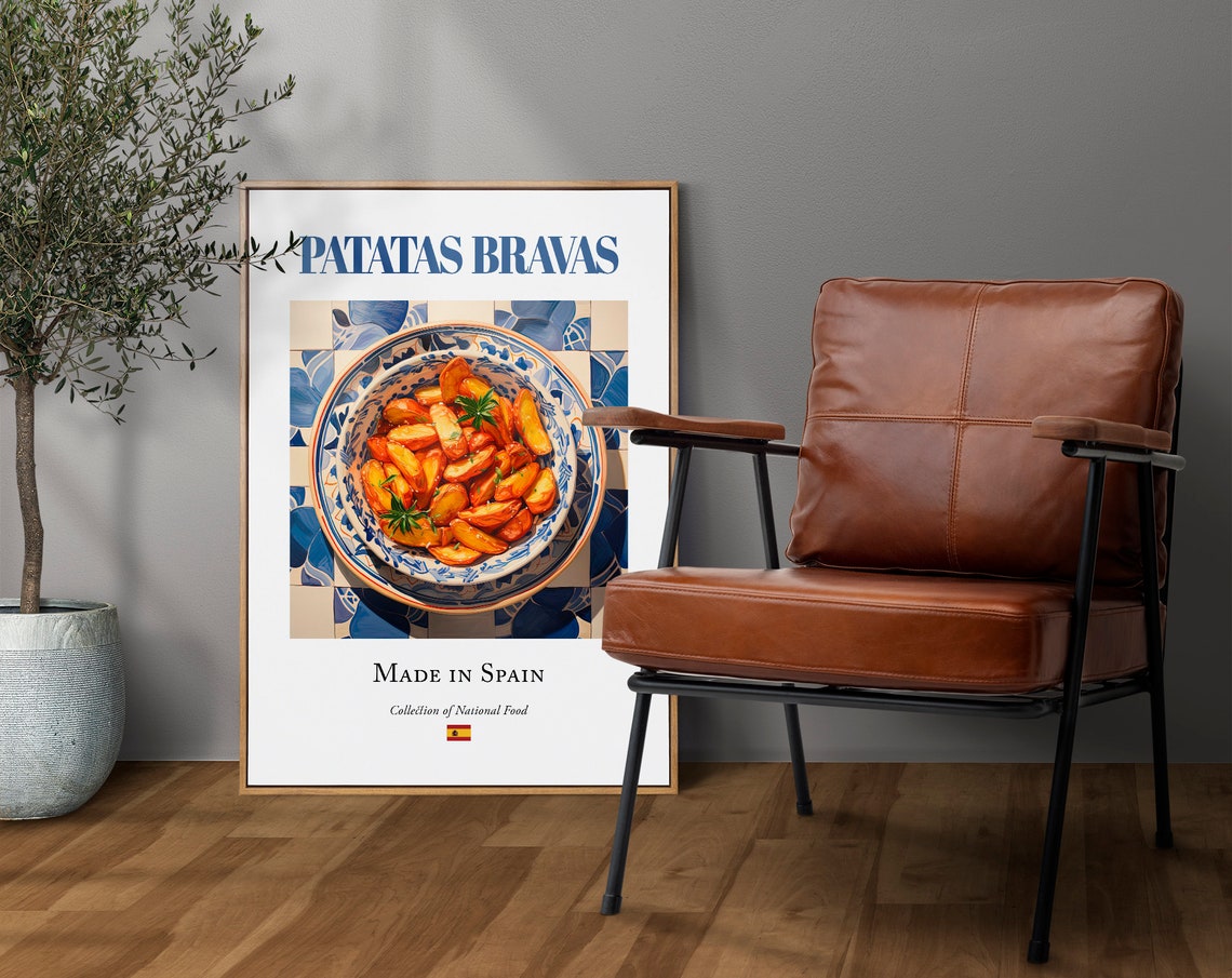 Patatas Bravas on Maiolica Tile Plate, Spanish Food Print - Image 4