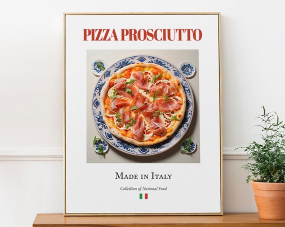 Pizza Prosciutto on Maiolica Tile Plate, Art Print